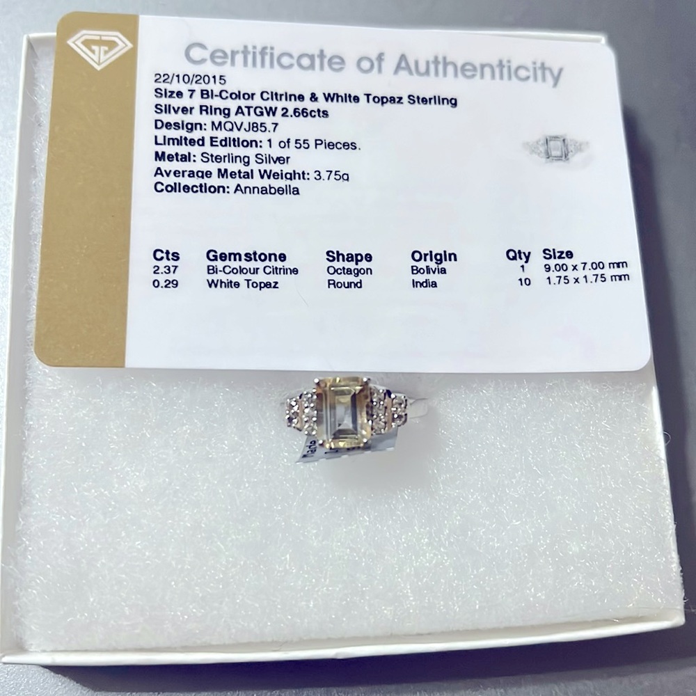 Bi-color citrine & white topaz sterling silver ring